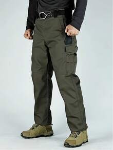2 Pack Men's Multi-Pocket Cargo Pants Elastic Waist Utility Outdoor Hiking Work Pants - Đen + Xanh lá - Xem 5