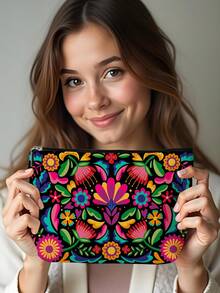 1 túi đựng mỹ phẩm họa tiết hoa thược dược Mexico, dung tích lớn, nhẹ, đa chức năng, ví đựng tiền xu có khóa kéo, bền chắc, có thể gập lại, phù hợp cho sử dụng hàng ngày và du lịch, nhỏ gọn và thanh lịch như một món quà. - Nhiều màu - Xem 1