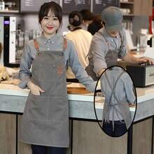 一件帆布防水围裙，带口袋，适用于咖啡吧、餐厅、奶茶店、花店、咖啡烘焙店等工作场所，女士防水背带裤。 - 彩色 - 查看 4