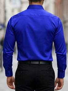 Men's Spring/Autumn Casual Business Party Daily Commute Iris Logo Print Long Sleeve Shirt - Royal Blue - View 4