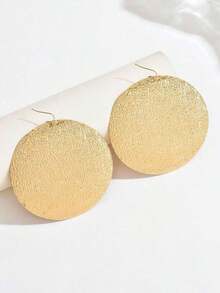 1 Pair Women's Fashion Simple Versatile Extra Large Geometric Round Mesh Metal Pendant Earrings - Yellow Gold 5 - View 3