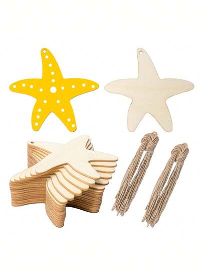 20 piezas de estrellas de mar de madera sin terminar para decoración de verano, decoraciones colgantes para fiestas de pintura con temática oceánica, artesanías de playa de rodajas de madera en blanco, adecuadas para decoración de fiestas hawaianas con tema tropical, adornos colgantes para fiestas, manualidades DIY, proyectos artísticos, decoración de pared colgante con temática marina, suministros para fiestas de boda, cumpleaños y graduación