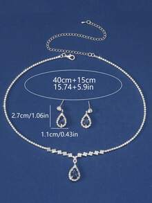 3pcs Set Cubic Zirconia Tear Drop Pendant Necklace Earrings Luxury Bridal Wedding Gown Accessories, Suitable For Cocktail Party And Events - 寶藍色 - 查看 4