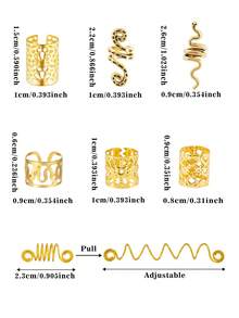 44个多形状弹力发圈 - 异形弹簧蛇形可调节合金发箍，波西米亚风发饰，男女通用，适用于脏辫和编发 - 金色 - 查看 6