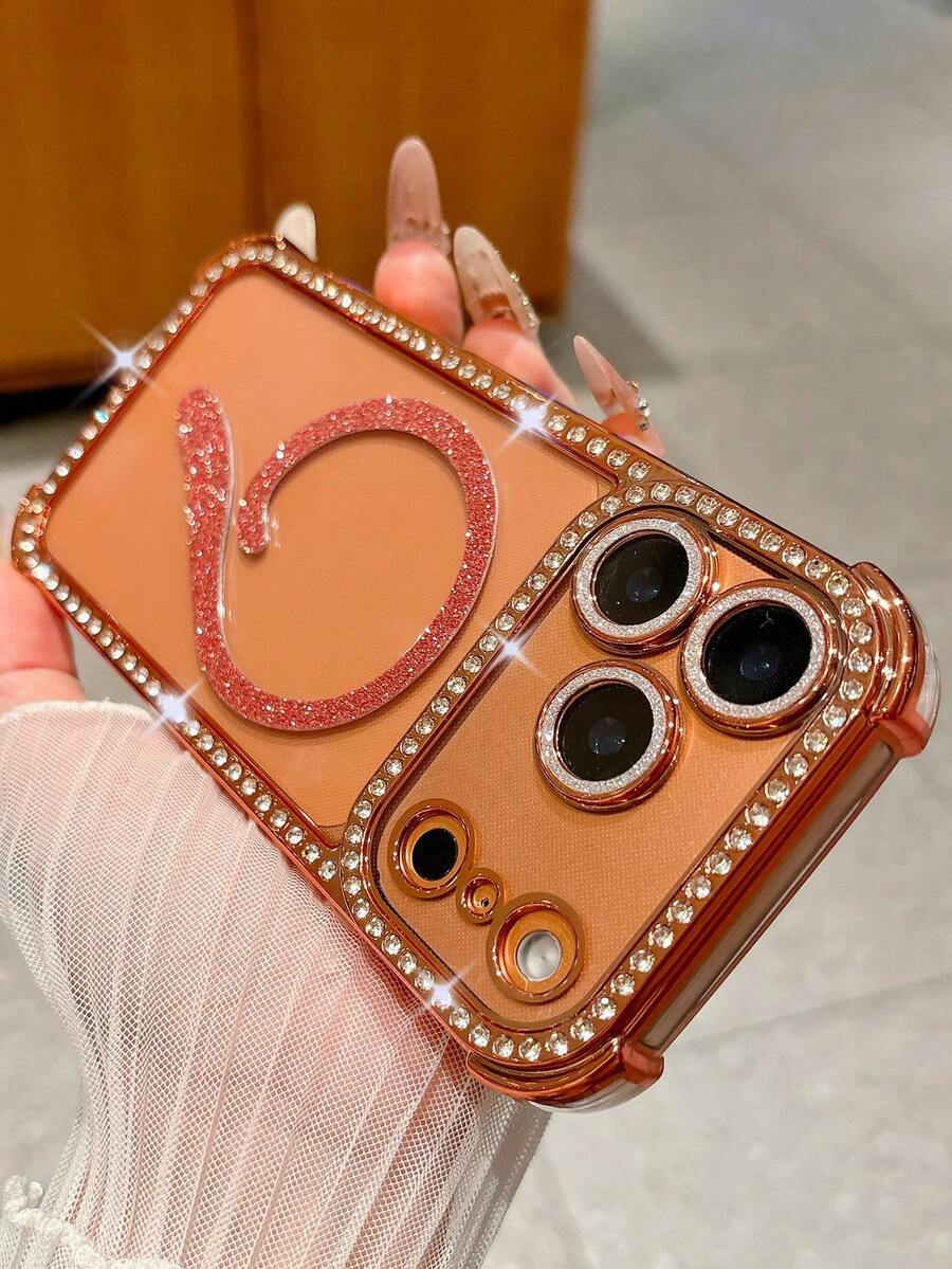 Luxury Bling Glitter Rhinestone Camera Protected Phone Case Compatible With IPhone 17 Promax 17 Pro 17 16 Promax 16 Pro 16 15 Pro Max 15 Pro 15 14 13 Wireless Charging Four-Corner Anti-Fall Back Cover