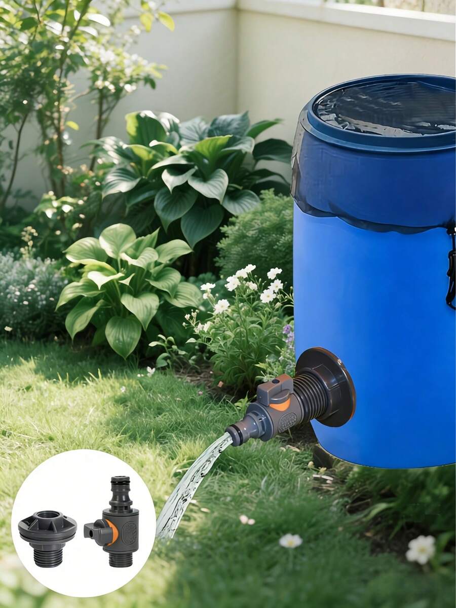PVC Adapter With Valve, Water Tank Adapter With Valve, Quick Install Rain Water Collection Connector Kit, 1/2" External Thread Connector, Compatible With EU/US Standard Hoses For Irrigation/Storage Tanks, Bucket Taps, Rain Barrel Taps, Water Tank Taps, Garden Hoses, Container Accessories, Hose Fittings