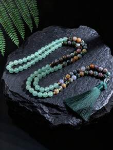 Dây chuyền hạt cườm phong cách Boho 8MM, hạt đá Aventurine xanh và Agate, 108 hạt, kiểu chuỗi hạt cầu nguyện, trang sức tâm linh, yoga, thiền định dành cho phụ nữ và nam giới. - Nhiều màu - Xem 2