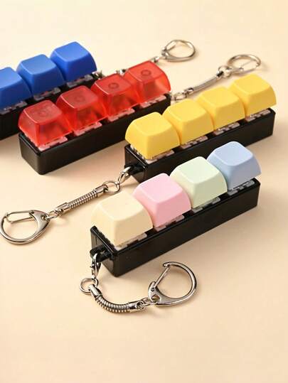 1个黑色底座彩色按键4键键盘钥匙扣，放松键盘设计钥匙扣，汽车钥匙扣，包包挂件，成人手指按压钥匙扣，缓解压力，生日/派对/节日礼物