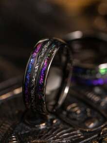 8mm Men's Galaxy Ring Inlaid With Meteorite Sandstone And Black Nebula Agate, Suitable As Engagement Or Anniversary Promise Ring For Husband - Galaxy - View 15
