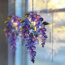 Purple Wisteria Branch Acrylic Sunlight Catcher, Each Size 5.91 Inches X 5.91 Inches - Holographic Flower Window Decoration, Perfect Spring Garden Gift, Mother's Day Flower Home Decoration - 如圖 - 查看 3