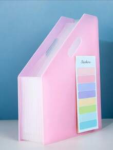 A4 Expandable File Folder/Colorful Sticker Combo Set (Vertical Desktop File Organizer + 8 Colors Adhesive Labels) Student Desk Document Holder Large Capacity Storage, File Folder With Index Tabs For Handwriting Names - Sets - View 11