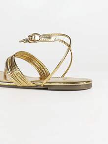 صنادل شبشب مسطحة على الطراز الفرنسي بحزام، أحذية نسائية عصرية بنمط الحبال والتعقيد على طراز الفراشات - الذهبي - مشاهدة 9