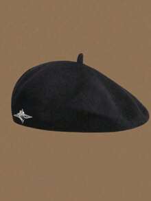 1pc Unisex Beret Hat, Couple Style - Black - View 5