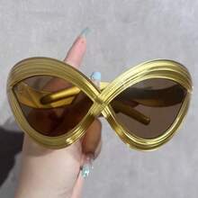 1 Pair Of Women's Fashion Glasses, Y2K Millennium Style Cat-Eye Futuristic Hip-Hop Street Exaggerated Metal Hinge Glasses, Wear Them And You'll Be The Center Of Attention! Your Fashion Statement. - Màu tím - Xem 3
