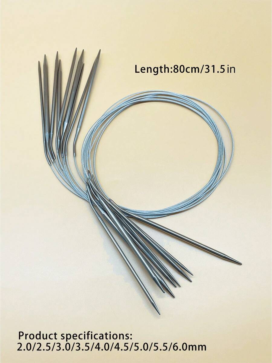 Bộ kim đan tròn bằng thép không gỉ 31,5 inch, móc thép không gỉ và dây thép không gỉ mềm mại, không dễ đứt, thích hợp cho việc tự làm áo len người lớn, áo chui đầu, áo khoác cardigan, khăn quàng cổ rộng, khăn choàng cổ, mũ, khăn choàng, đồ dệt gia dụng và các dự án đan len khác nhau. - kim đan - Xem 1