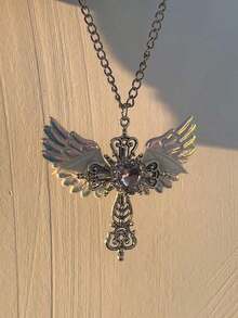 1pc/2pcs Gothic Sexy Accessories Wing Cross Pendant Necklace Y2K Jewelry Heart Crystal Choker Punk Charm Necklace, Suitable For Women/Girls Daily Wear Or As Valentine's Day, Mother's Day Gift - Y2K項鍊 - 查看 6
