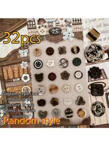 15入/18入/20入/25入/28入/30入/32入/38入/42入/45入 隨機款式高光澤彩色樹脂鈕扣 DIY手工裝飾珠飾配件可愛鈕扣 - 彩色 - 查看 30
