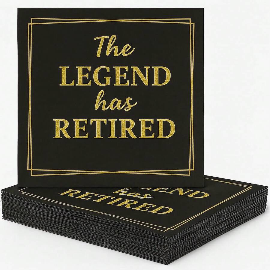 20/40/60pcs, The Legend Has Retired Etirement Party Disposable Paper Napkins, 2-Ply Black With Gold Glitter Print Cocktail Napkins For Farewell Retirement, Lunch & Dinner Party Tissues – Elegant, Disposable Retirement Party Decoration - View 1
