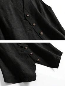 女士休闲亚麻背心外套，短款，适合春夏度假穿着，黑色 - 黑色 - 查看 5