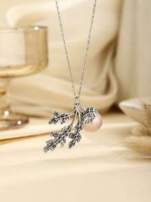 1 chiếc dây chuyền mặt hình lá và quả thông bằng hợp kim kiểu dáng Châu Âu và Mỹ, thanh lịch, cao cấp, thích hợp cho phụ nữ đeo hàng ngày. - Bạc - Xem 6