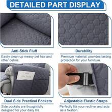 Vỏ bọc ghế nằm chống thấm nước 100%, không xê dịch, chống trượt, có 5 túi, dây chun, có thể giặt máy, phù hợp cho trẻ em, thú cưng và chó. - Màu xám đen - Xem 5