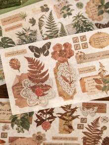 1 Set/6pcs Vintage Botanical Washi Stickers , Retro Plant Butterfly Floral Journal Stickers For Scrapbooking, Junk Journal, DIY Crafts, Gift Wrapping, Spring Easter Decor,Back To School Supplies ,Mother's Day Gift Scrapbook Supplies - A - View 3