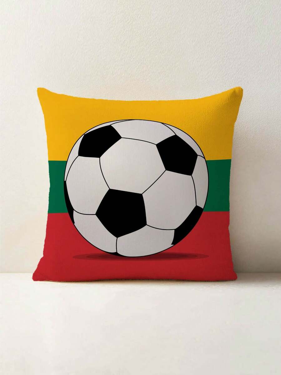 1 Stück Fußball Muster Kissenbezug, kreativ bedruckter Plüschstoff quadratischer Kissenbezug, geeignet für Wohnzimmer, Schlafzimmer, Auto, Heimdekoration, ganzjährig - Verschiedenfarbig - Übersicht 1
