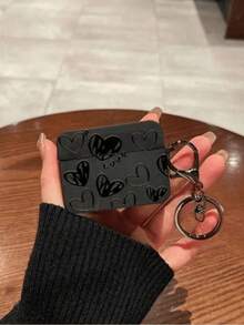 心形/十字架/音乐图标/狮子图案保护壳，兼容苹果无线耳机，防刮擦、防摔 - 109黑愛心 - 查看 1