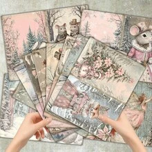 36 tờ giấy khổ A5 họa tiết lâu đài mùa đông và Giáng sinh, cáo, chuột, thích hợp làm sổ lưu niệm, tranh ghép, thiệp, album ảnh và đồ thủ công. - Hình chữ nhật - Xem 6