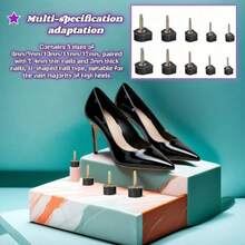 Heel Tips  10 Pairs High Heel  Kit With U/Cap Style 2.4mm And 3mm Metal Pins 5 Sizes 8-12mm - Slip-Resistant Quiet DIY Shoe Heel Caps For Women Black - Black - View 6