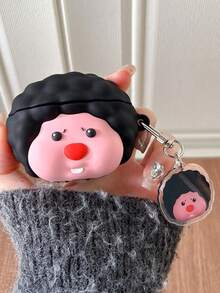 Cute Cartoon Hedgehog With Pendant Compatible With AirPods 1/2/3, Pro 1/2, Soft Silicone Protective Case, Creative Niche Anti-Drop Couples Earphone Box (Earphones Not Included) - Black and Pink - View 8
