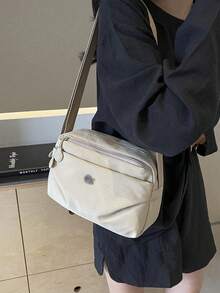 Túi vải nhiều lớp nhỏ gọn, túi đeo chéo nữ, túi đeo vai nữ thời trang, nhẹ, dung tích lớn bằng nylon, phù hợp cho công sở, đi làm, đi chơi hàng ngày, mua sắm và hẹn hò. - Màu Khaki - Xem 7