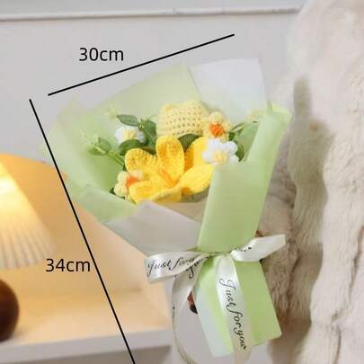 Bó hoa móc thủ công, hoa hồng đan bằng len, hoa giả không bao giờ héo, bó hoa móc thủ công đẹp mắt, lẵng hoa ly đan bằng len, hoa giả không bao giờ héo để trang trí phòng ngủ hoặc bàn làm việc, món quà lý tưởng cho mẹ hoặc bạn gái.