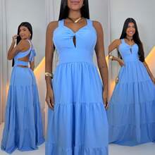 Women's Long Dress With Butterfly Knot - 淺藍色 - 查看 1