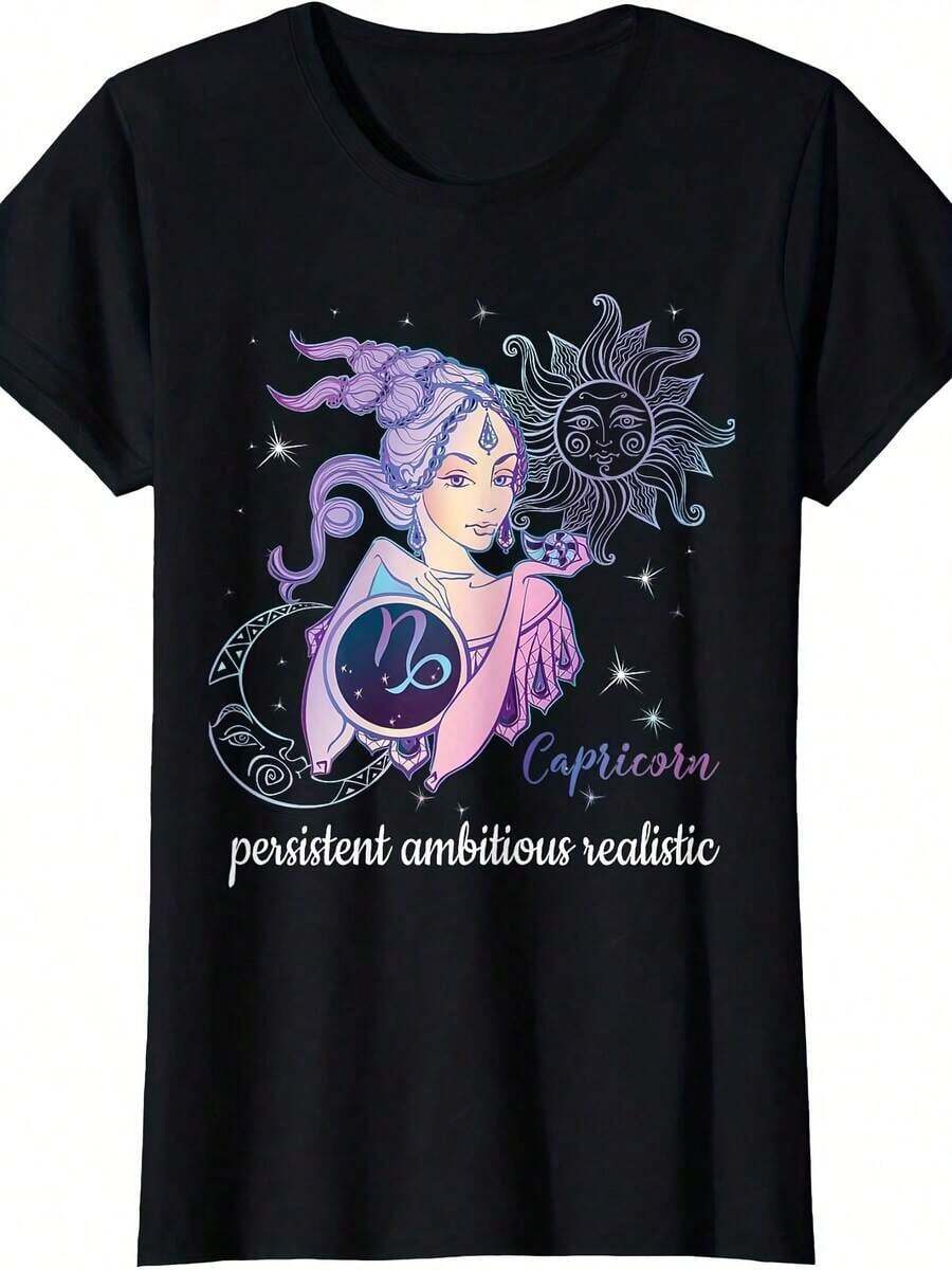Capricorn Zodiac T-Shirt - Black - View 1