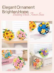 300+Pcs Micro Particle Eternal Flower Plate Building Blocks, DIY Micro Particle Building Blocks Flower Plate, Romantic Home Decor With Eternal Flowers, Multi-Functional And Original Gift Idea, Plant Flower Plate Assembly Simulation Decorative Flower, Holiday Gift, Valentine's Day Gift, Mother's Day Gift, Christmas Gift, Father's Day Gift, Desktop Ornament - Multicolor - View 5