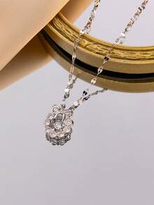 1pc Fugitive Princess Butterfly Sparkling Rhinestone Titanium Steel Necklace, Elegant Versatile Delicate Collarbone Chain For Women - Silver - View 1