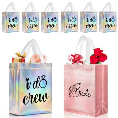 Bộ 8 túi tote in chữ "I Do" - Túi quà tặng tái sử dụng nhiều màu sắc cầu vồng cho tiệc độc thân, bao gồm 7 túi in chữ "I Do" và 1 túi in chữ "Cô dâu" - Thích hợp làm quà tặng cho tiệc độc thân, quà cho phù dâu, tiệc cưới và các sự kiện khác - Kích thước: 8x4x10 inch