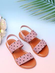 1 par de sandalias de verano para niños con puntos naranjas, de doble correa y de un solo correa, con correa elástica en la parte trasera, de punta abierta, planas y antideslizantes para la playa - Rosa - Ver 3