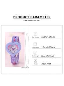 New Fashion Heart-Shaped 3D Cartoon Love Watch, Children's Learning Watch, Children's Day Gift - Purple - View 3