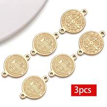 3 mặt dây chuyền hình thánh Benedict bằng thép không gỉ, mặt dây chuyền hình thánh giá hai lỗ, mặt dây chuyền hình thánh giá Kitô giáo để tự làm vòng cổ, móc khóa và trang sức. - Vàng - Xem 7