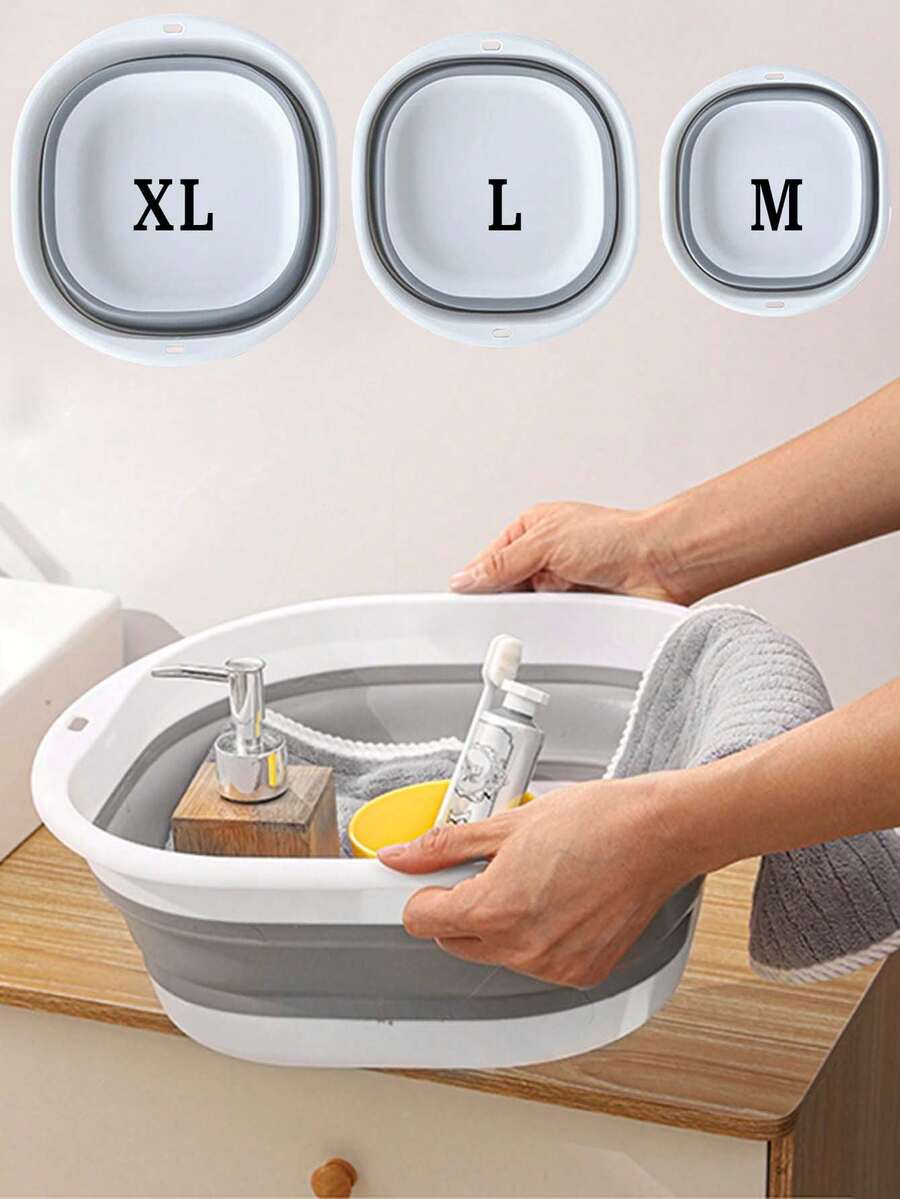 3/2/1pc - Portable Foldable Basin, Large Capacity Plastic Wash Basin, Outdoor Travel Foldable Water Basin, Thickened Plastic Foldable Foot Bath And Wash Basin, Home/Dorm Large/Medium/Small Plastic Basin