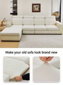 1pc Sofa Cover, Jacquard Striped Sofa Cushion Cover, Modern Minimalist Style, Elastic, Dust-Proof And Anti-Slip, Suitable For Living Room, Dining Room, Home, All Seasons - Beige - View 6