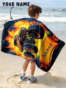 1pc, Racing Car Pattern, Customized Bath Towel Beach Towel, Children's Bath Towel, Bathroom Towel, Beach Towel, Beach Essential, Swimming Pool, Personalized Beach Towel, Pool Towel, Bath Towel, Vacation Gift, Beach Towel. - Multicolor - View 3