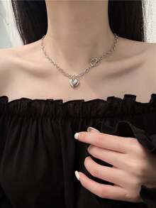 1件时尚简约百搭心形吊坠项链，适合女性日常及节日佩戴 - 心 - 查看 1
