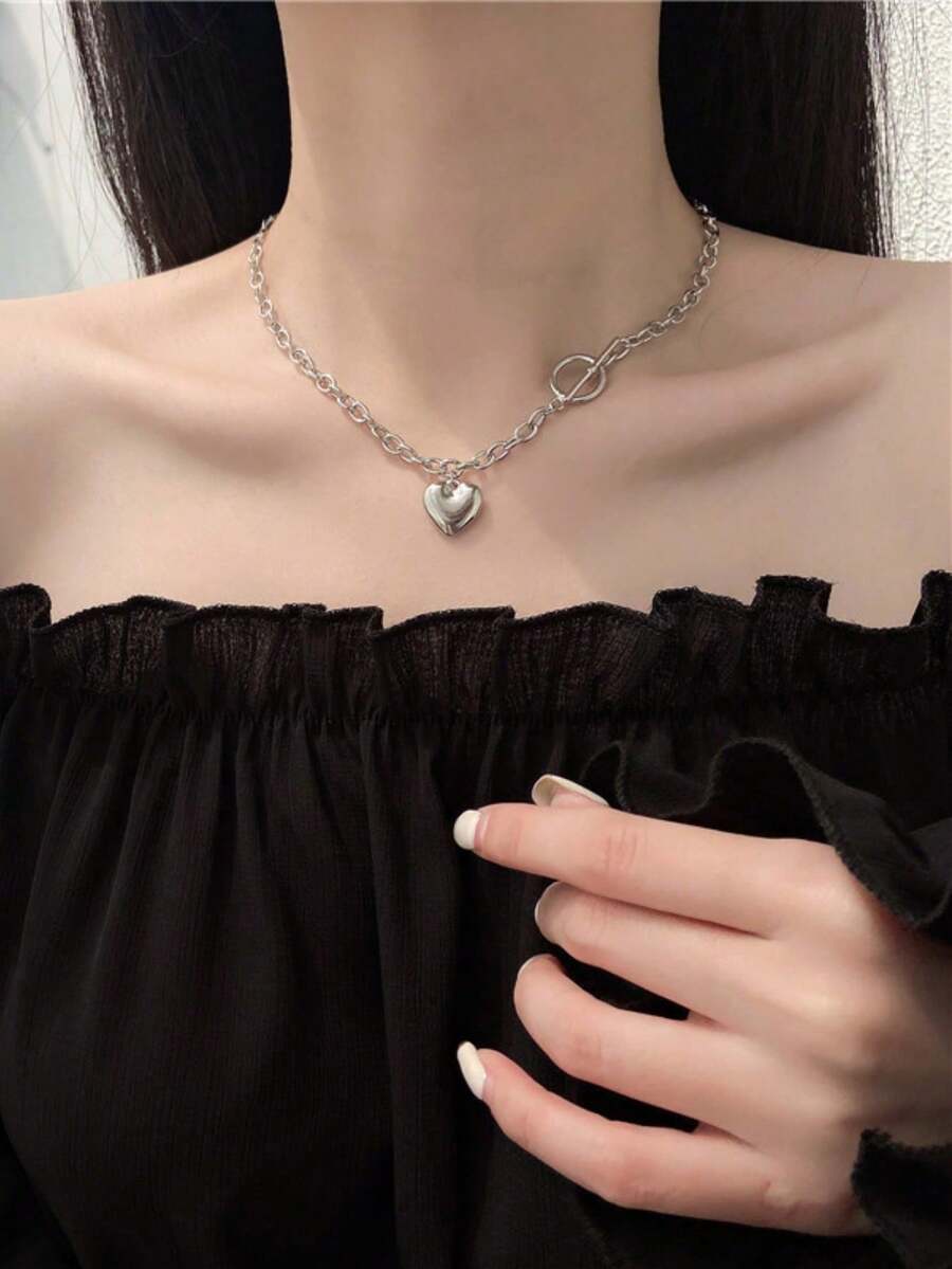 1件时尚简约百搭心形吊坠项链，适合女性日常及节日佩戴 - 心 - 查看 1
