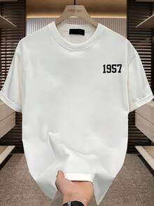 Men's T-Shirt, Summer Tops, Men's T-Shirt Made Of Heavy 100% Cotton - Oversized, Loose Fit, Casual Crew Neck Short-Sleeved T-Shirt With Brand Logo Print, Large Size For Everyday Wear In Summer And Winter, Machine Washable For Chinese New Year, Valentine's Day, Father's Day - Comfortable Cotton T-Shirt, Estate Uomo - White - View 2