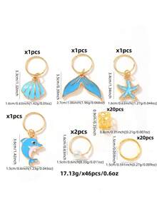 46pcs Ocean Mermaid Braid Hair Rings Set Boho Ocean Braid Charms - Gold - View 7