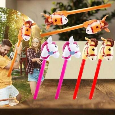 Palo inflable con cabeza de caballo de PVC, palo inflable largo con cabeza de poni de vaquero, juego de escenario y accesorios de fotografía con cabeza de animal de dibujos animados, ideal para fiestas, eventos con tema de cumpleaños, decoración del hogar y reuniones familiares