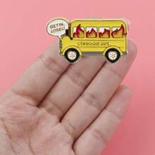 3件套黄色校车珐琅徽章套装 趣味卡通汽车胸针 翻领别针 徽章 背包服装配饰 时尚饰品 朋友礼物 - 黃色 - 查看 3